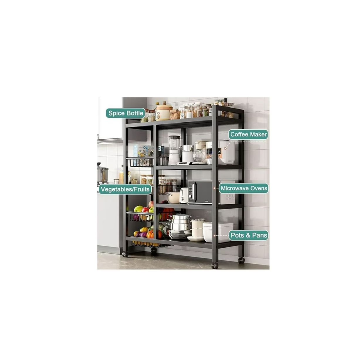 GENERICO - Estante 4 niveles con cesta ruedas 360° estantes ajustables CF