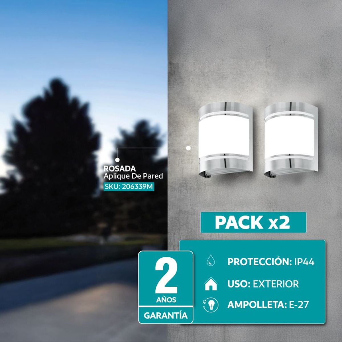 EGLO - Packx2 Aplique Exterior Acero E27 2x40w Ip44 Cod206339M