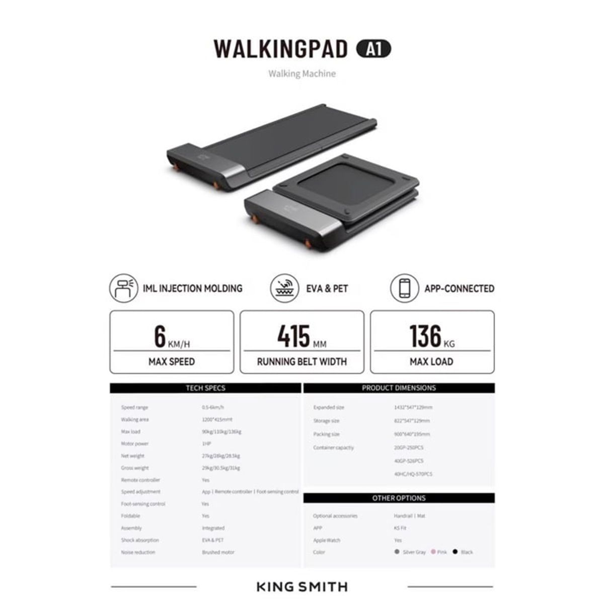 KINGSMITH - KingSmith Caminadora Walkingpad A1 Pro Open Box