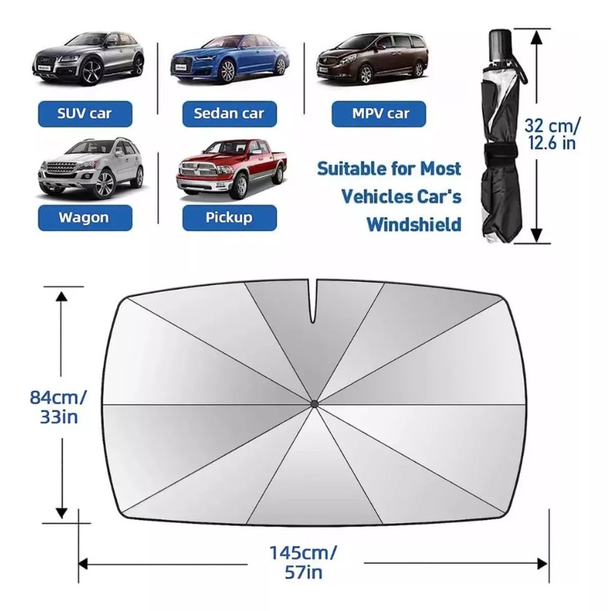GENERICO - Quitasol Parasol Parabrisas Auto Tipo Sombrilla Cubre Sol