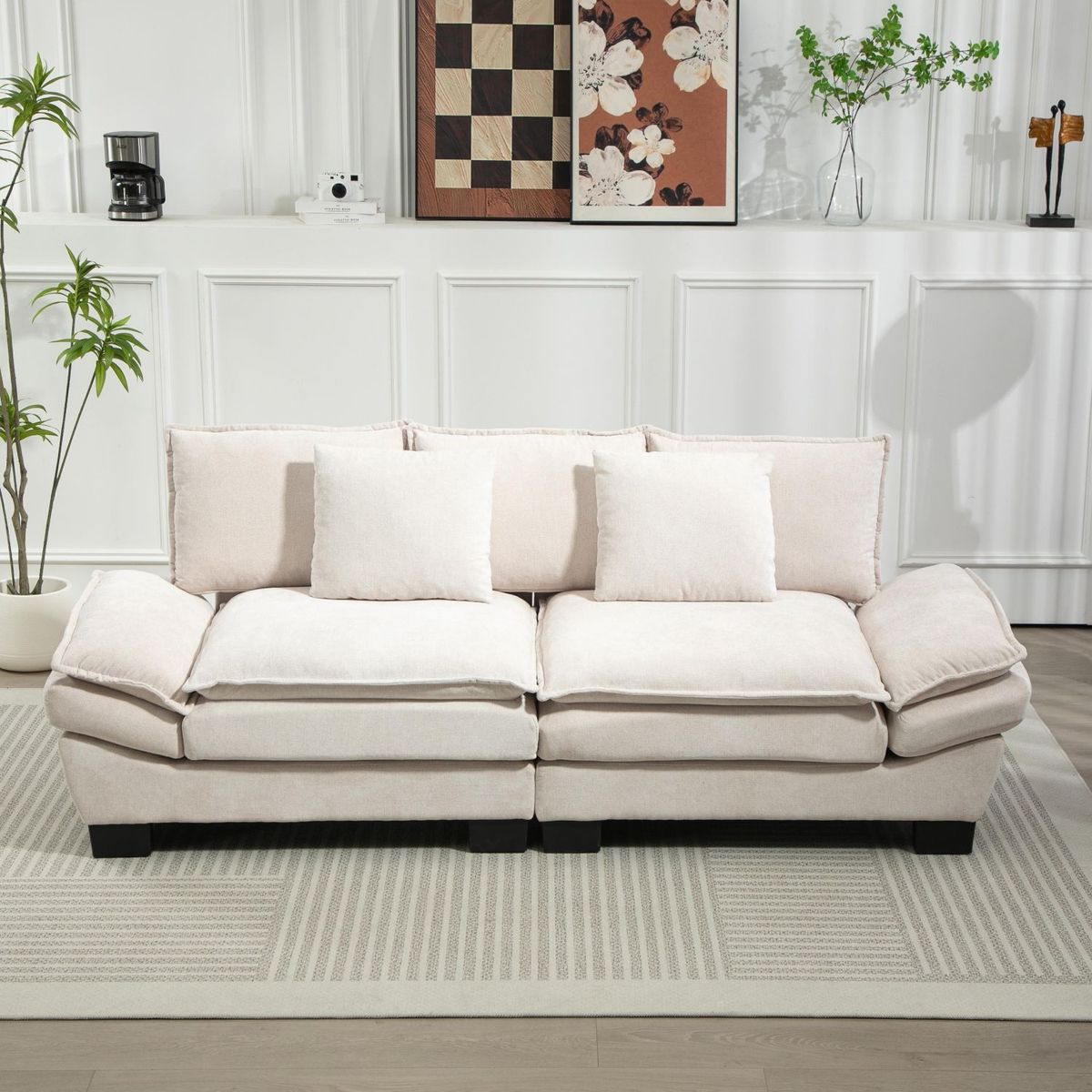 ELEMENT DESIGN - Sofá 3 Cuerpos Mariana en Chenille Beige - 225x82x80 cm