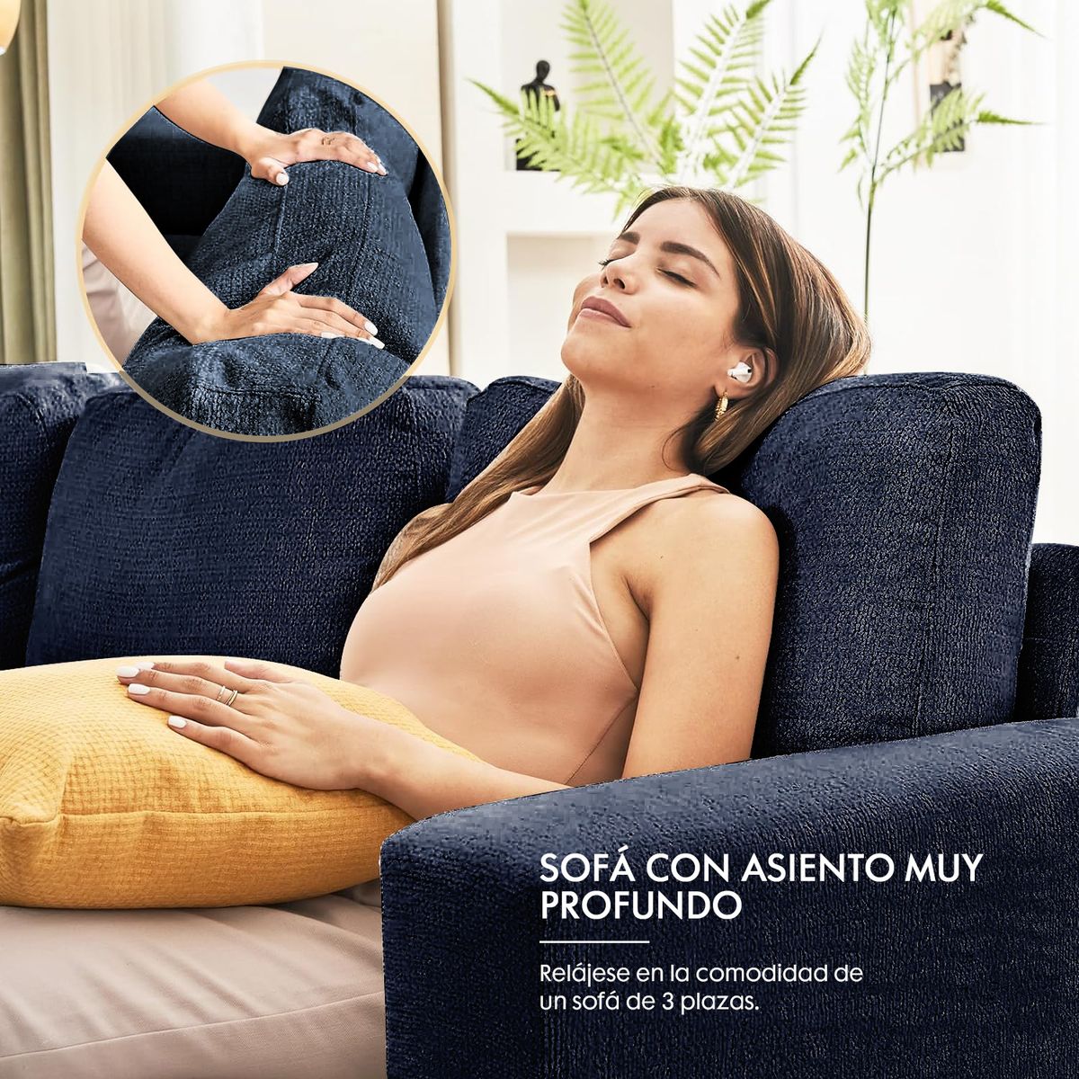 ELEMENT DESIGN - Sofá 3 Cuerpos Catalina en Tela Chenille Azul