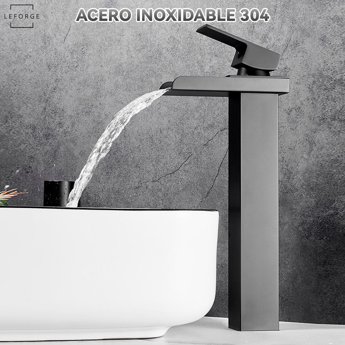 LEFORGE - Llave Monomando Lavamanos Alta Baño Cascada Acero Inoxidable 304