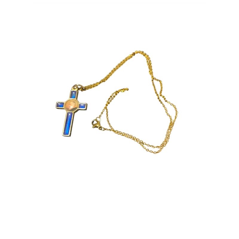 TAROT CHURRUCA OFICIAL - Elegante Collar con Cruz de Esmalte Azul y Centro Dorado