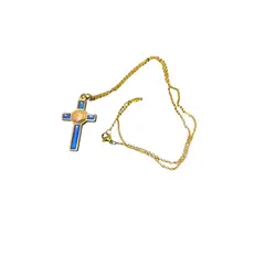 TAROT CHURRUCA OFICIAL - Elegante Collar con Cruz de Esmalte Azul y Centro Dorado