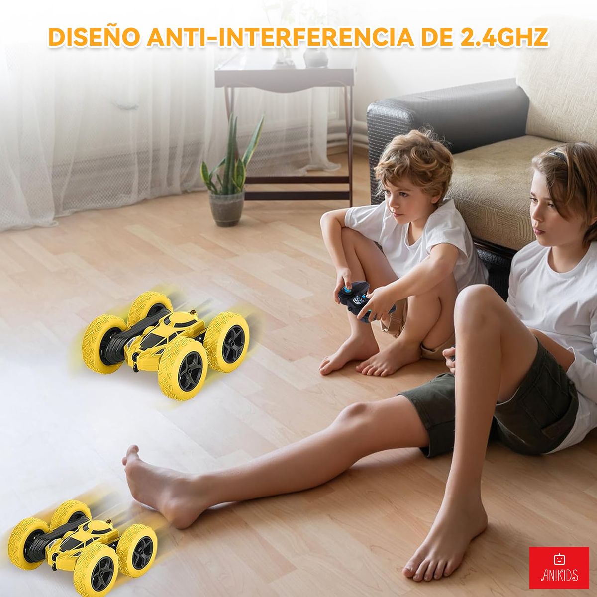 ANIKIDS - Auto Truco Control Remoto Doble Lado Juguete Niños Amarillo