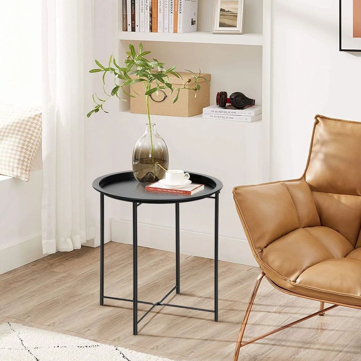 ELEMENT DESIGN - Mesa Lateral Auxiliar Redonda Metal Negro 47x50cm