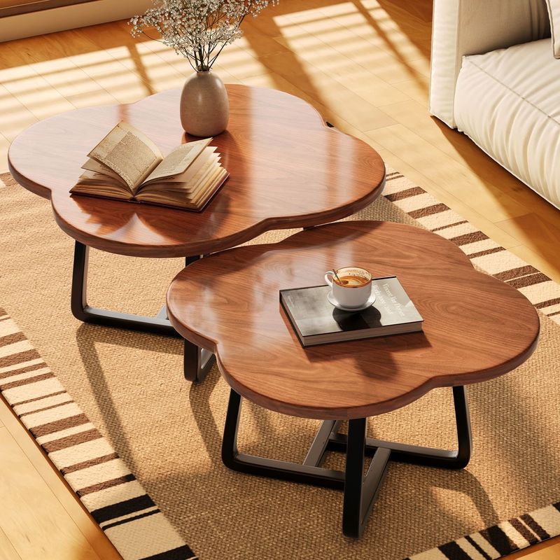 ELEMENT DESIGN - Set de Mesas de Centro Nubes Madera Color Nogal 60+80 cm