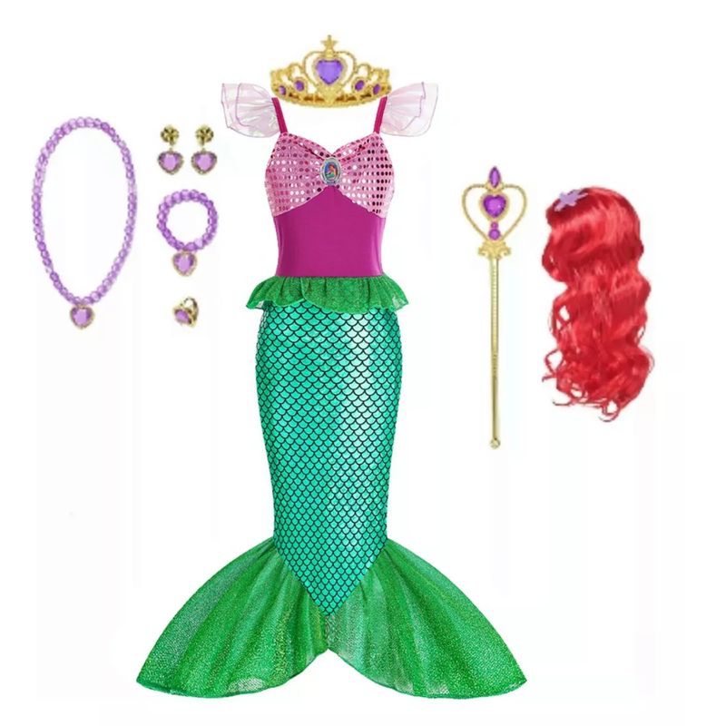 MUNDO MAGIA - Disfraz La Sirenita + Accesorios + Peluca estatura 130