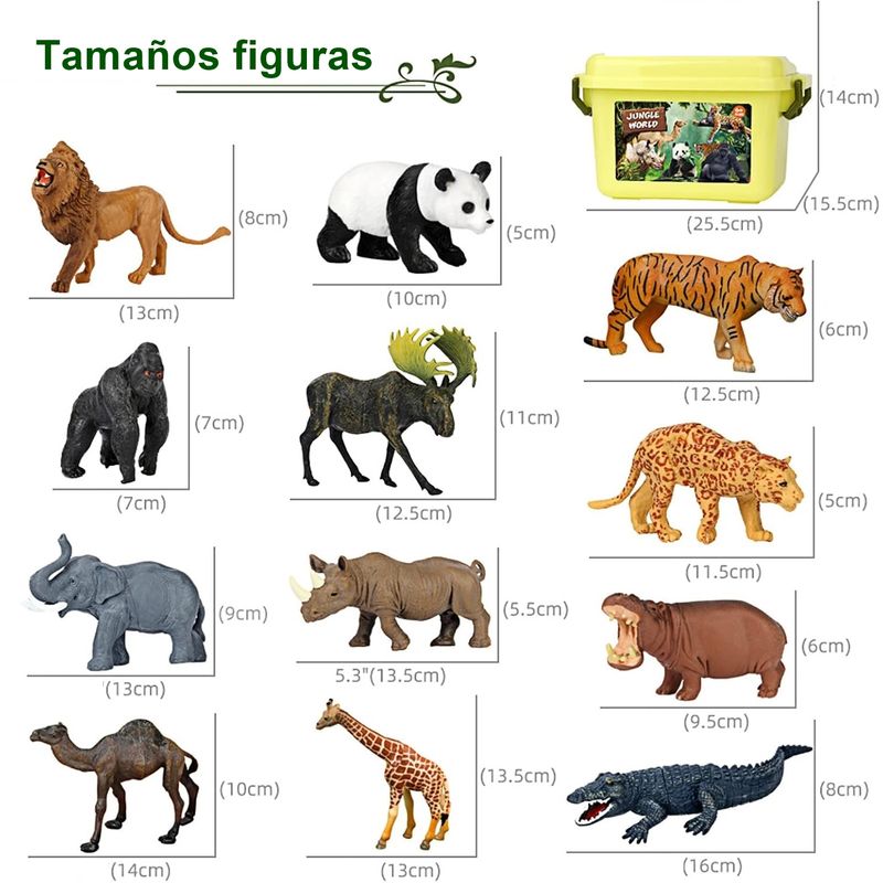 GENERICO - COLECCIÓN de 12 Figuritas de animales para jugar con maleta