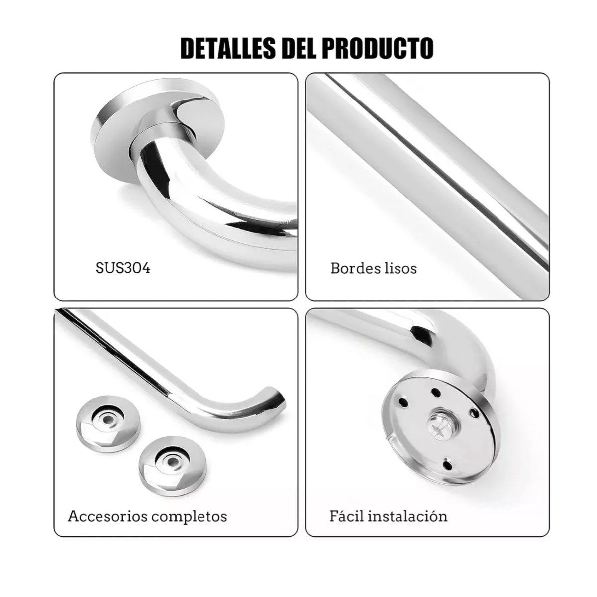 GENERICO - Barra Seguridad Recta Ducha Baño 60 Cm X 3,2 Cm Inoxidable