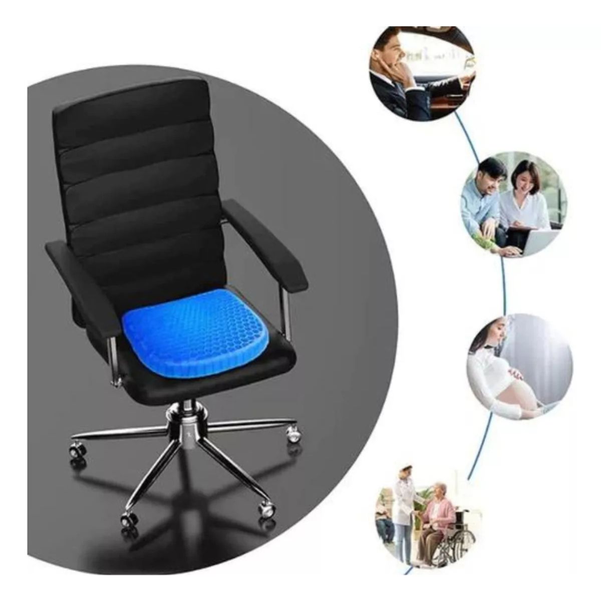 GENERICO - Cojín De Gel Asiento Flexible Terapia Alivia Dolor Espalda