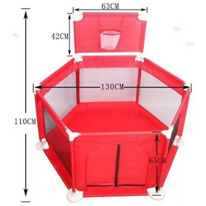 GENERICO - Corral De Seguridad Hexagonal Rojo + Pelotas