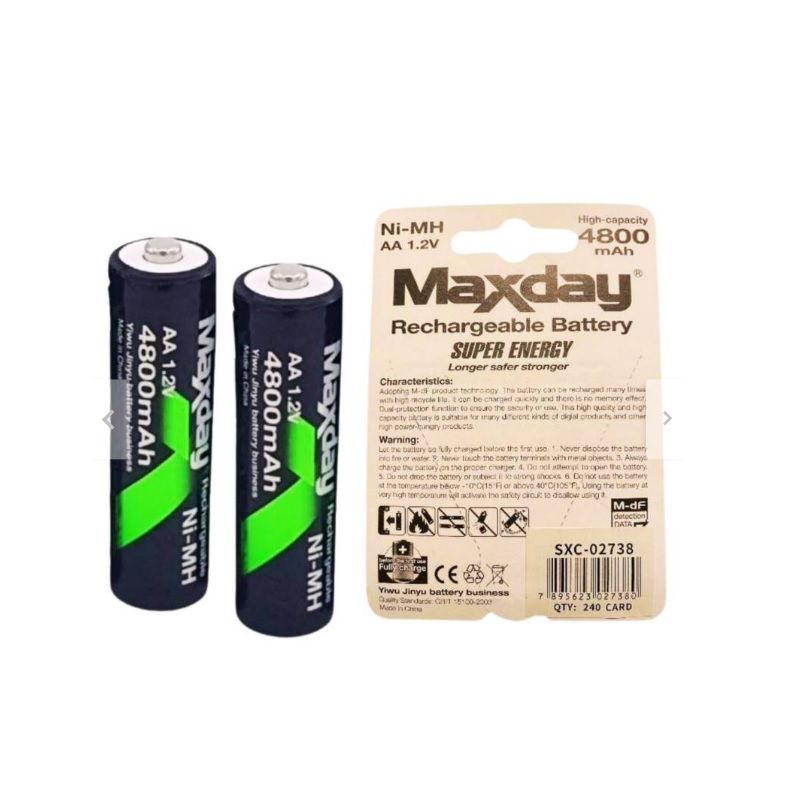 GENERICO - Pilas Baterias Recargables de Litio Niquel AA MaxDay 4800mAh 2u