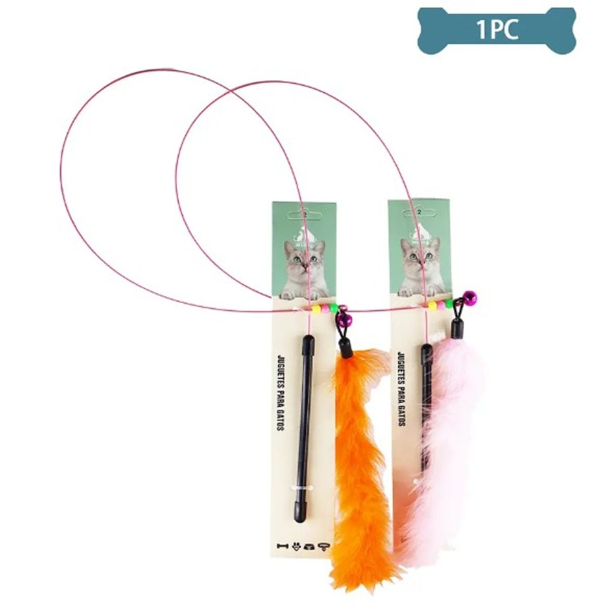 GENERICO - Juguete Para Gato Varita Larga De Alambre Con Plumas