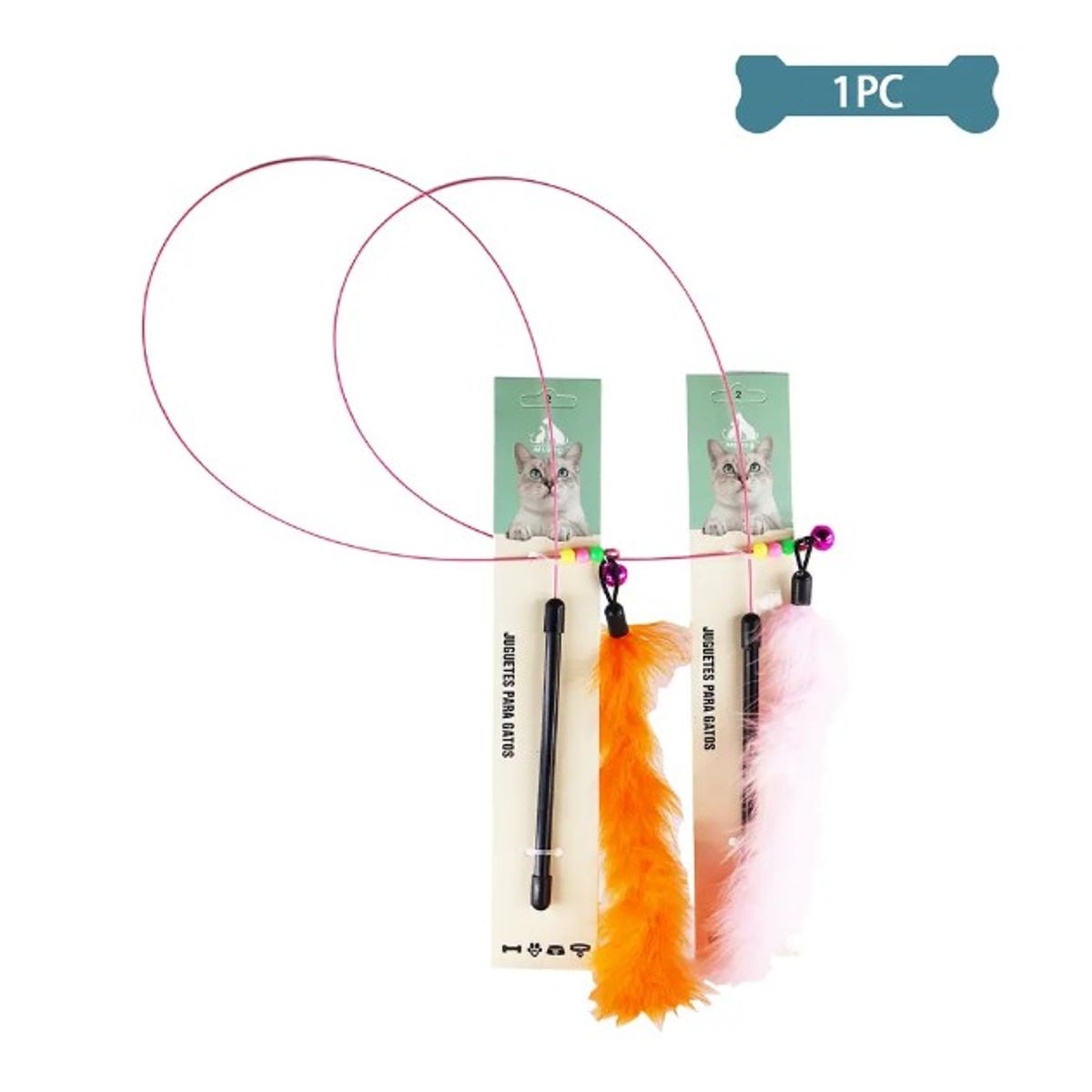 GENERICO - Juguete Para Gato Varita Larga De Alambre Con Plumas