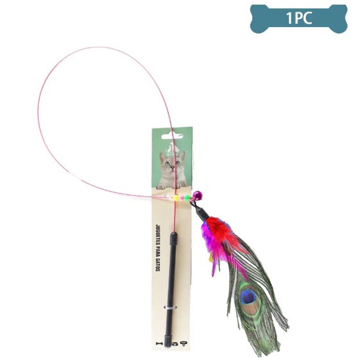 GENERICO - Juguete Para Gato Varita Con Plumas De Pavo Real