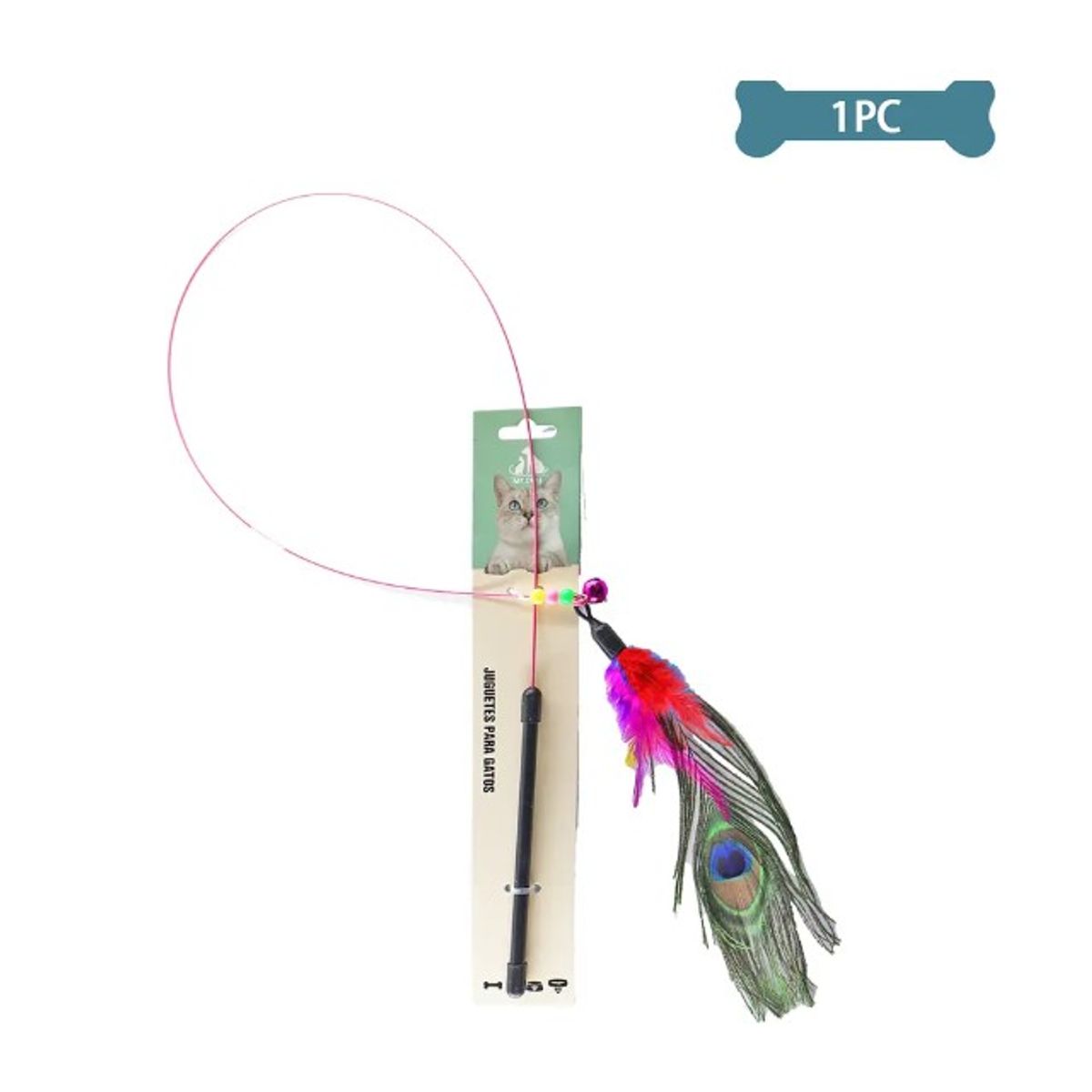 GENERICO - Juguete Para Gato Varita Con Plumas De Pavo Real