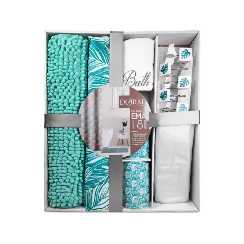 DORAL - Set De Baño Ema 18 Piezas Marca Doral Verde Turquesa