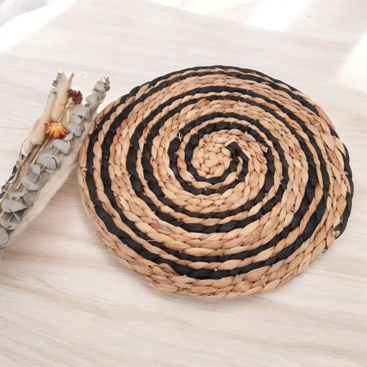 GENERICO - Pack de 6 Individuales Redondos Rústicos de 100 % tejido de yute