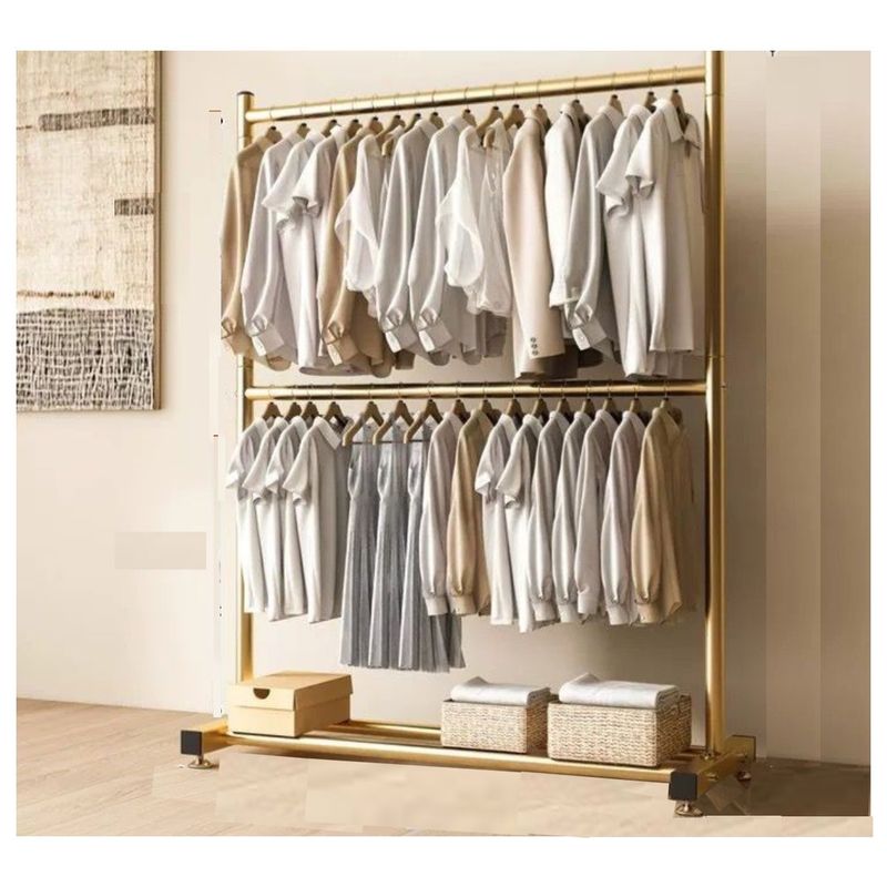 GENERICO - PERCHERO DOS PISO ORGANIZADOR DE ROPA DORADO SOPORTA 60 KG