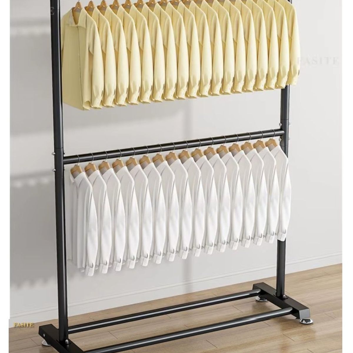 GENERICO - PERCHERO DOS PISO ORGANIZADOR DE ROPA NEGRO SOPORTA 60 KG