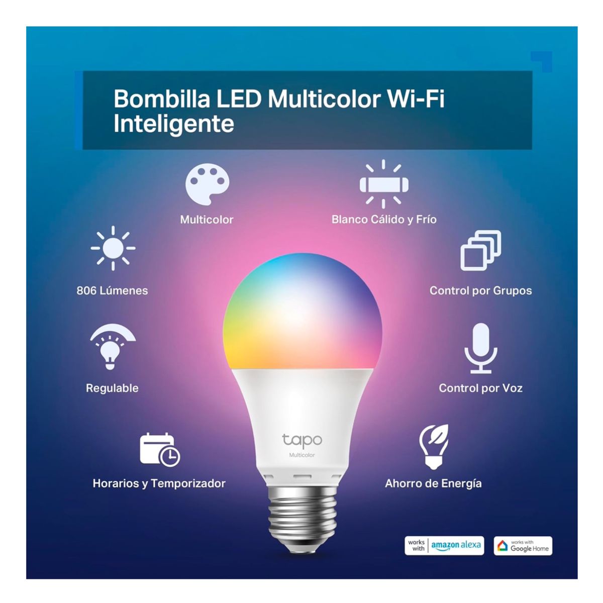 TP LINK - Ampolleta Smart Tp-Link Tapo Colores E27 Wi-fi Google Alexa