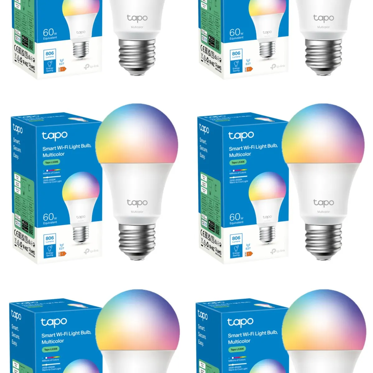 TP LINK - Set 6 Ampolletas Smart Tp-Link Tapo Colores E27 Wi-fi Google Alexa