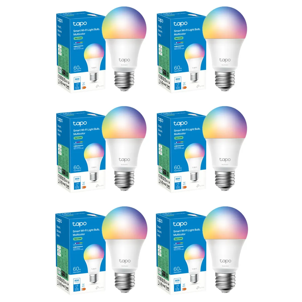 TP LINK - Set 6 Ampolletas Smart Tp-Link Tapo Colores E27 Wi-fi Google Alexa