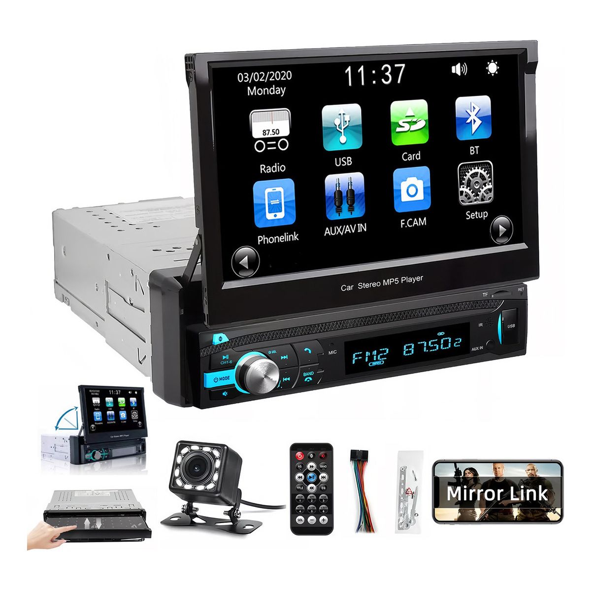 U BUY - Autoestéreo Pantllas Retráctil Táctil Cámara Bluetooth