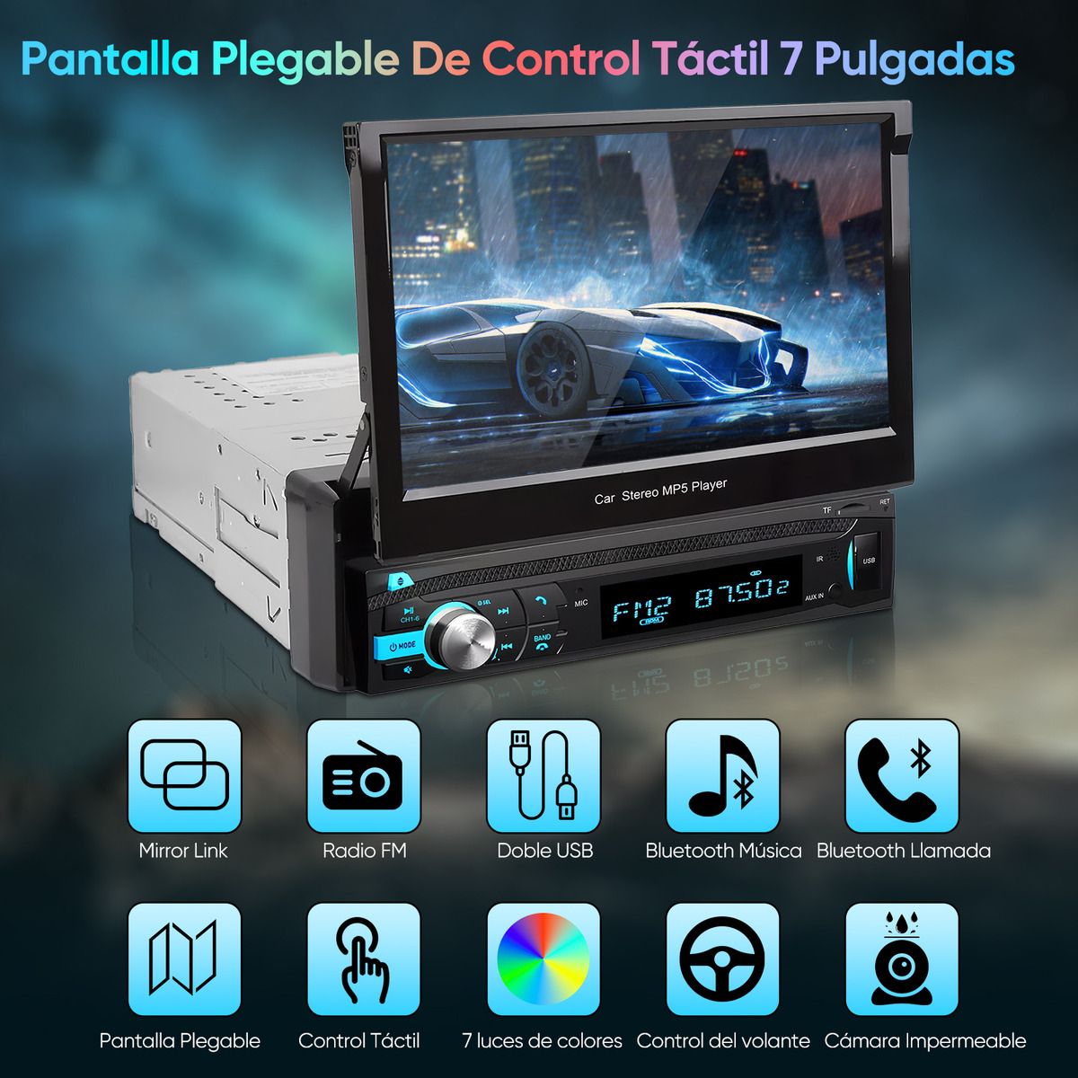 U BUY - Autoestéreo Pantllas Retráctil Táctil Cámara Bluetooth