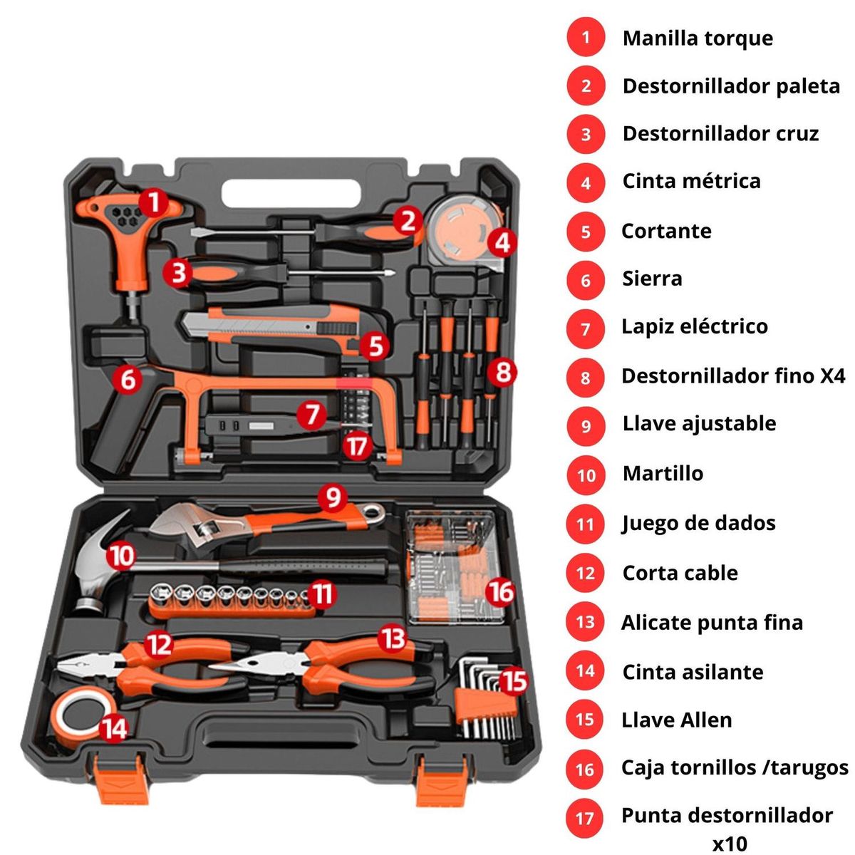 YEP S - Set 45 piezas herramientas manuales + maletín portátil
