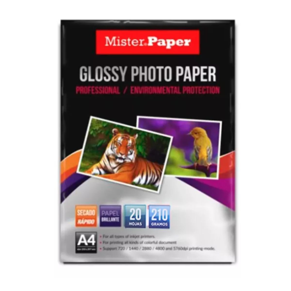 GENERICO - Papel Fotográfico Glossy 20 Hojas 210grs. Mister Paper
