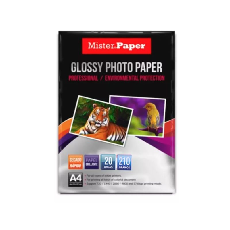 GENERICO - Papel Fotográfico Glossy 20 Hojas 210grs. Mister Paper