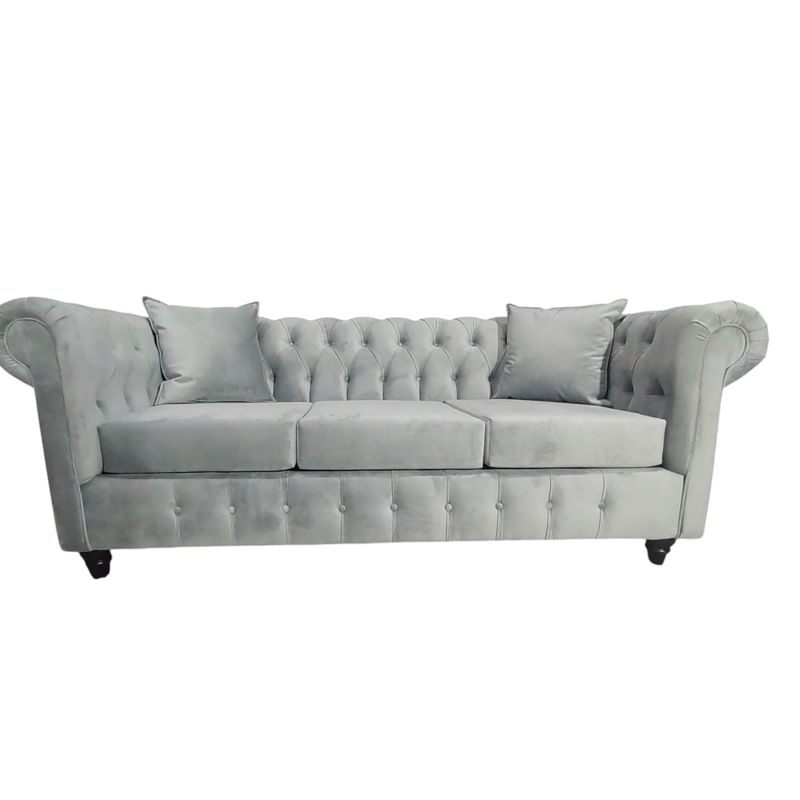 GENERICO - Sofa Chesterfiel 3 Cuerpos Gris Claro Super Soft