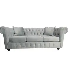 GENERICO - Sofa Chesterfiel 3 Cuerpos Gris Claro Super Soft