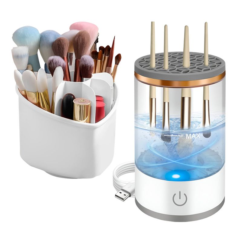 GENERICO - Pack Organizador De Brochas + Limpiador Electrico De Brochas