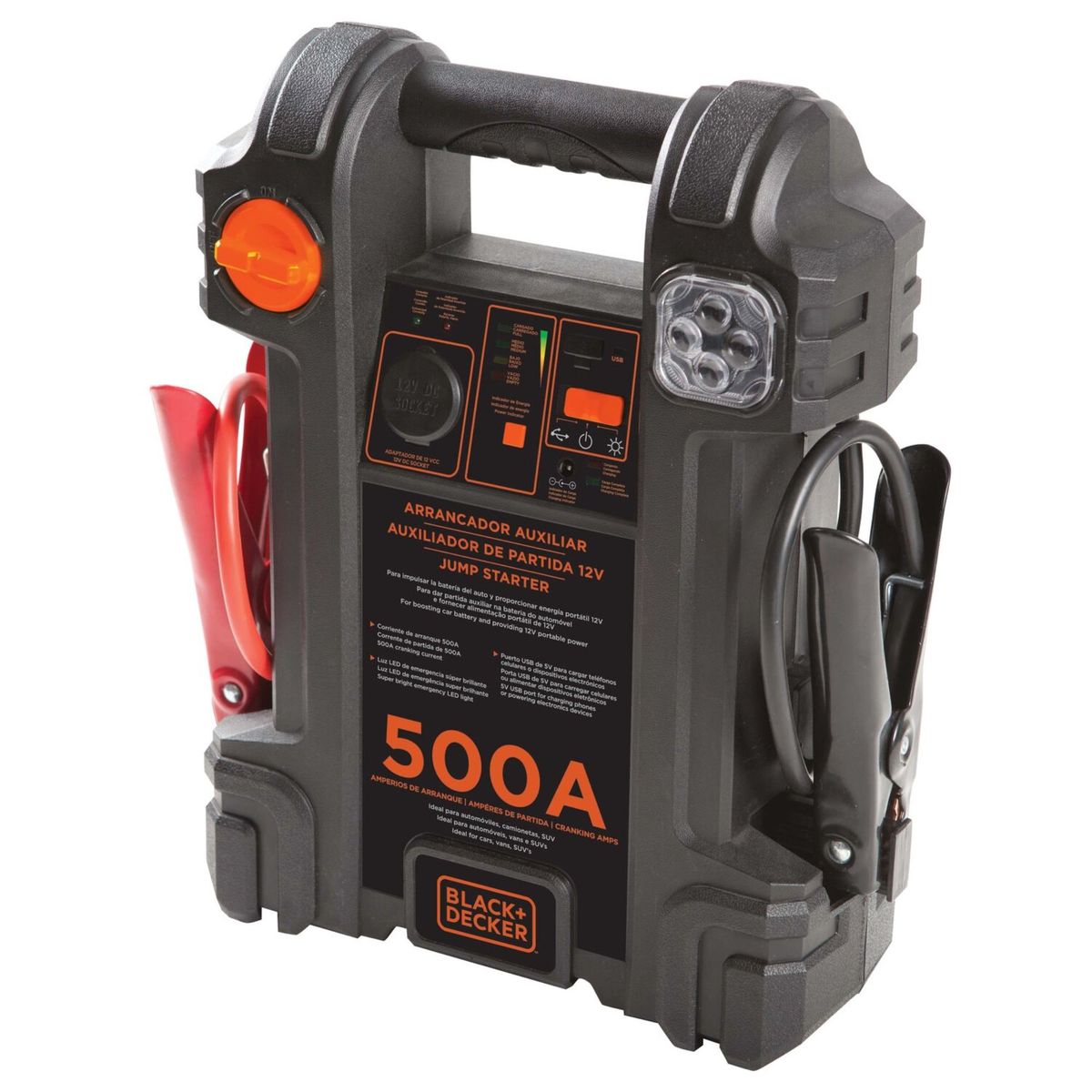 BLACK+DECKER - PARTIDOR AUXILIAR PARA AUTOS 12 VOLTS - 500 AMP