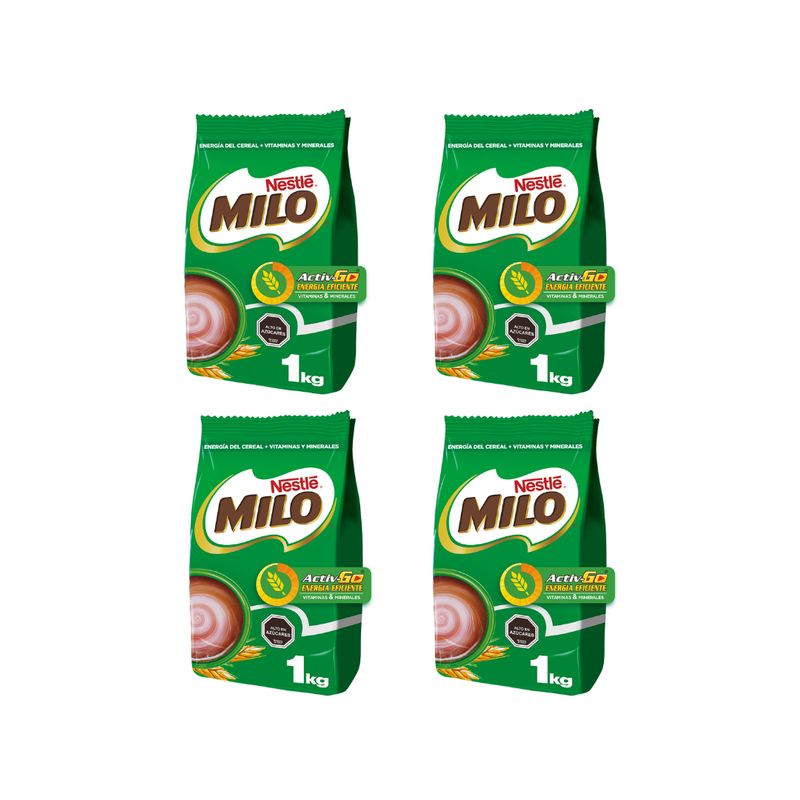 MILO - Pack 4 Saborizante Para Leche Milo® 1000g Polvo Chocolate
