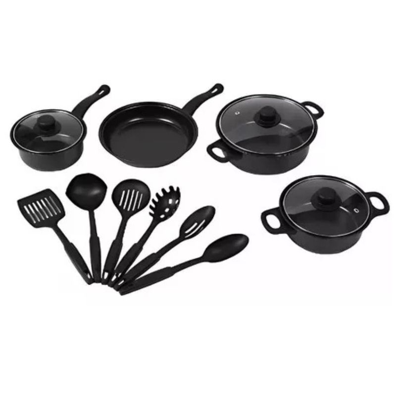 GENERICO - Juego De Ollas Antiadherente + Utensilios 13 Pcs negro