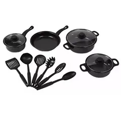 GENERICO - Juego De Ollas Antiadherente + Utensilios 13 Pcs negro