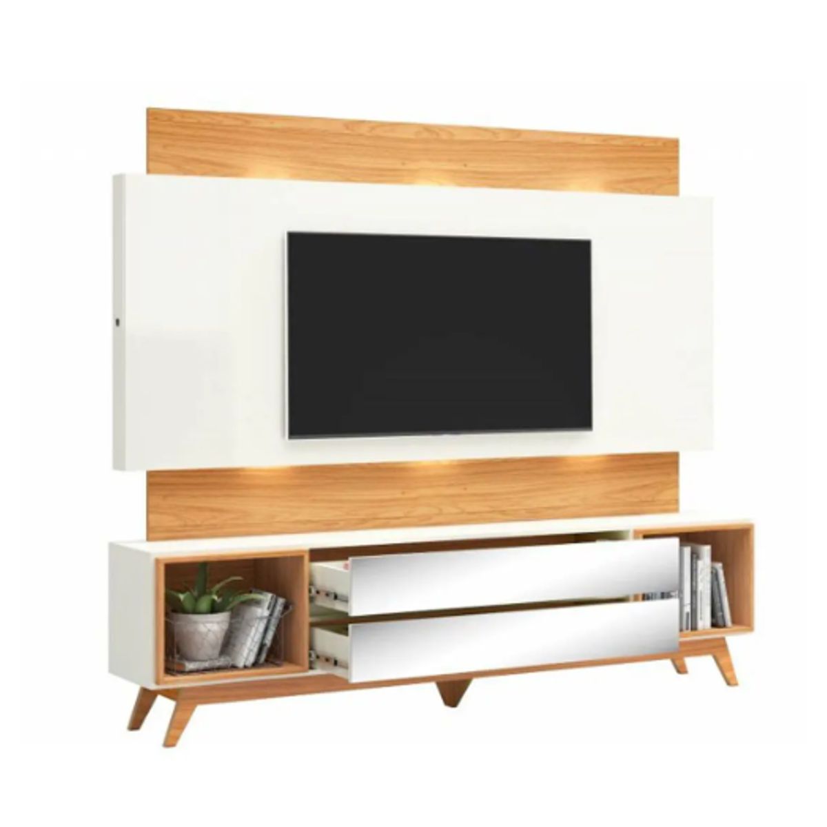 PRADEL - Estante Panel LED 2 Cajones TV Capacidad 65 Pulgadas 220Cm