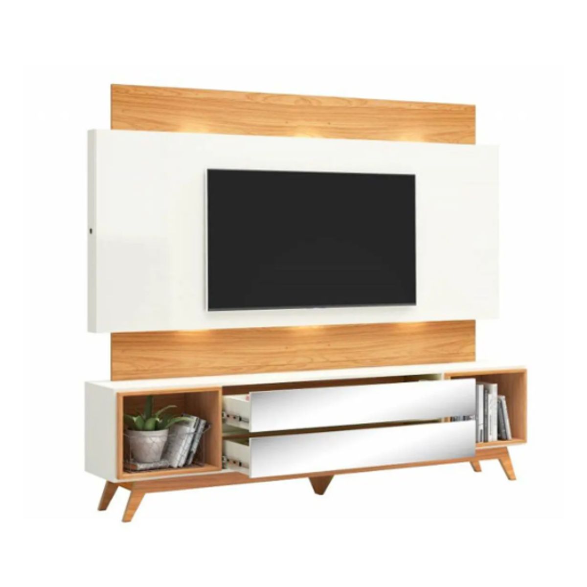 PRADEL - Estante Panel LED 2 Cajones TV Capacidad 65 Pulgadas 220Cm