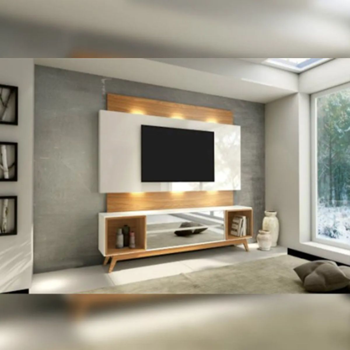 PRADEL - Estante Panel LED 2 Cajones TV Capacidad 65 Pulgadas 220Cm