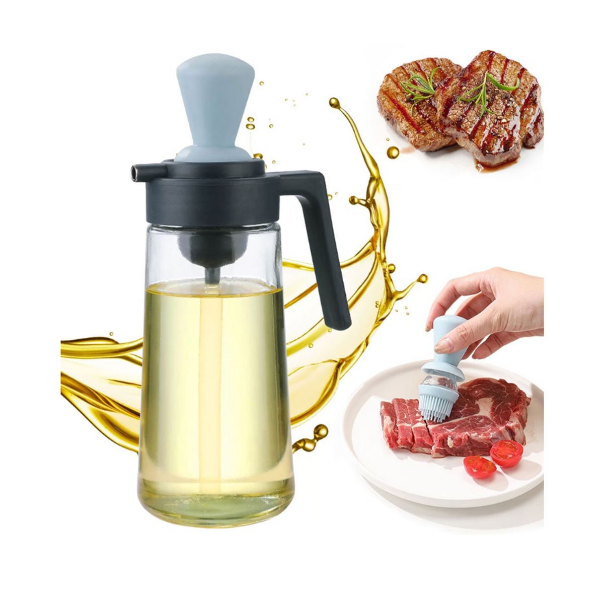 GENERICO - dispensador de aceite 2 en 1 con cepillo dosificador cocina