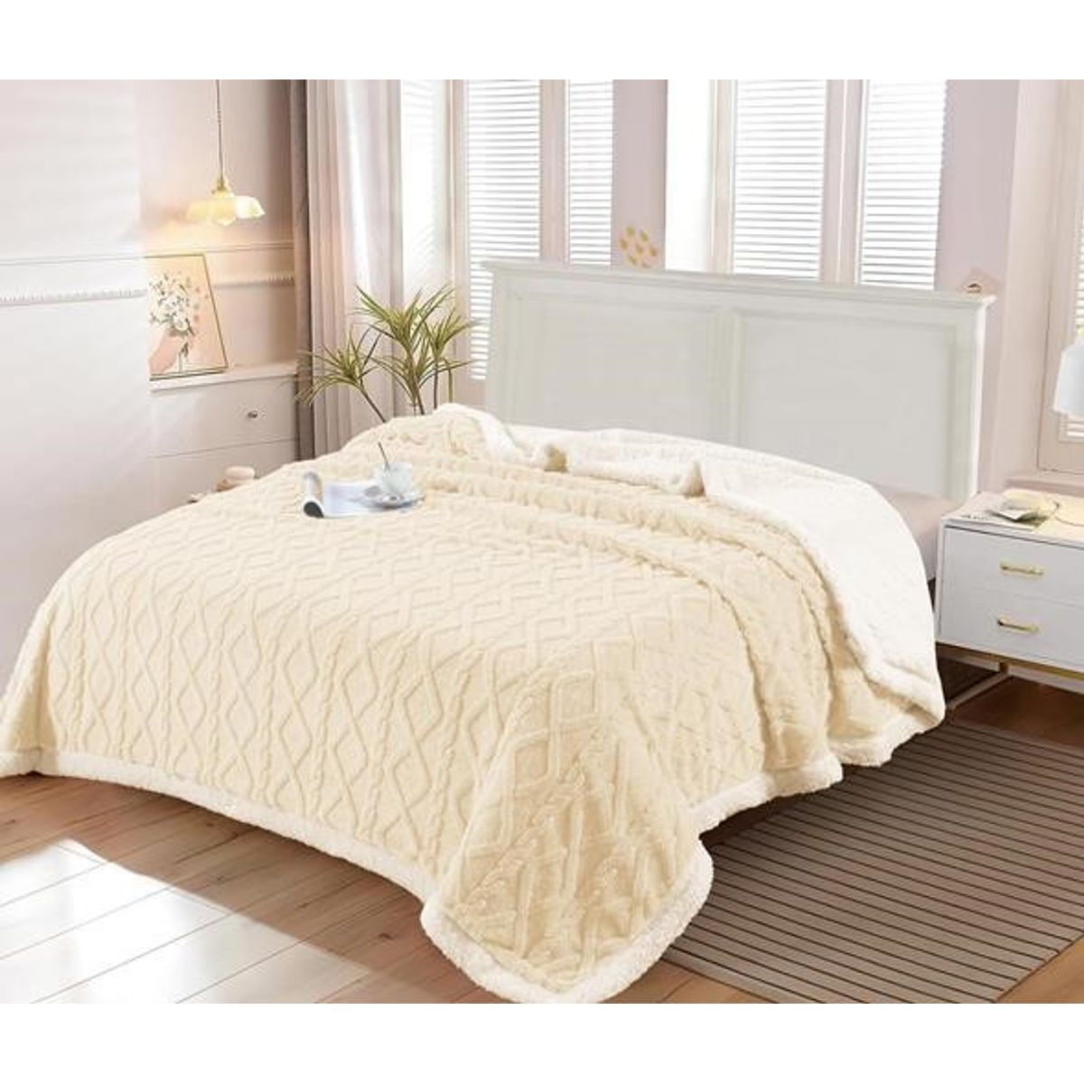 GENERICO - FRAZADA TEXTURIZADA CON CHIPORRO UNICOLOR BEIGE 1.5 PLAZAS RS