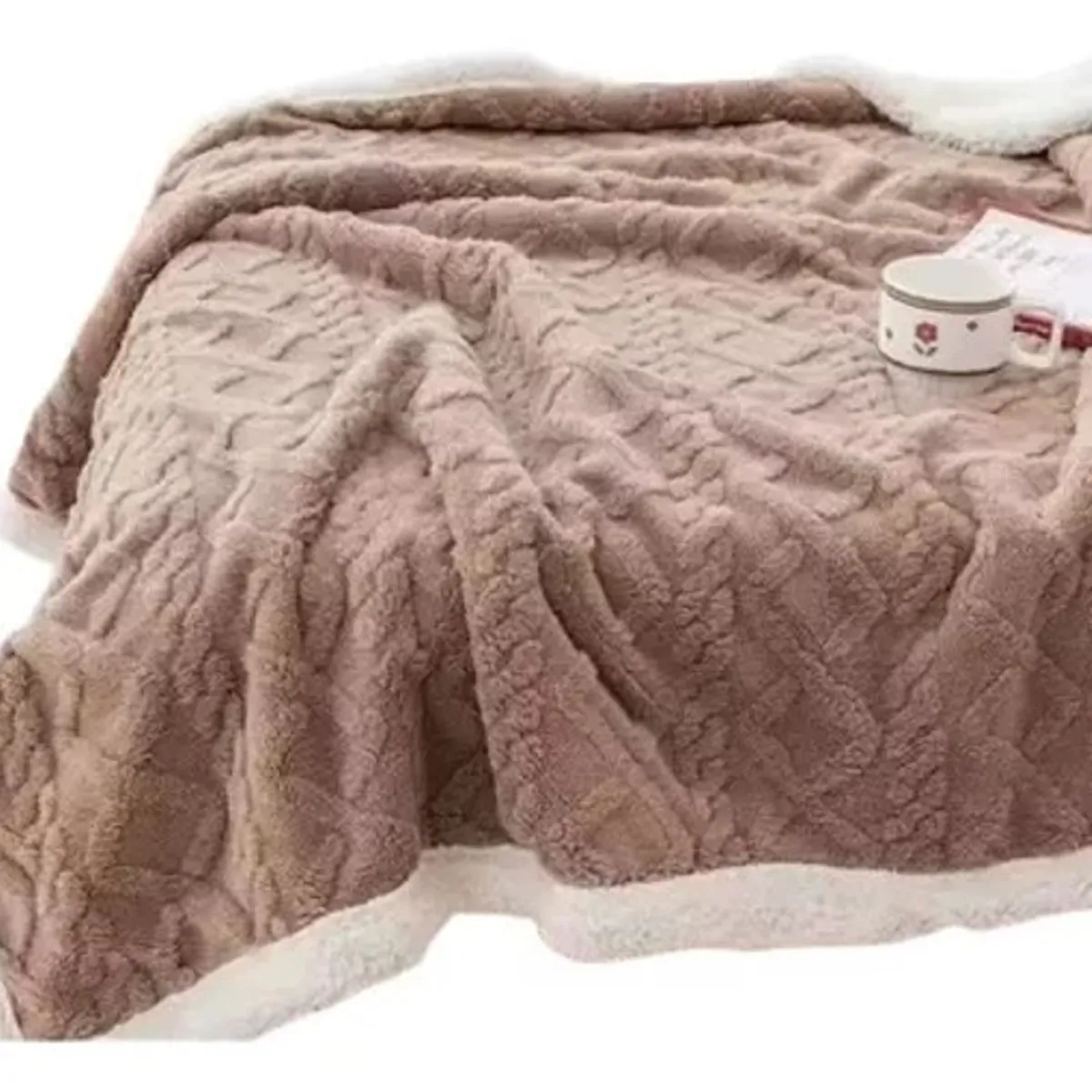 GENERICO - FRAZADA TEXTURIZADA CON CHIPORRO UNICOLOR CAFE 2 PLAZAS RS