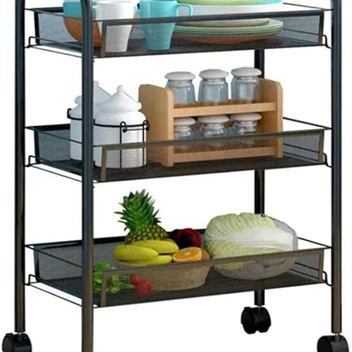 MP - Carro Frutero Organizador Multiuso Con 3 Niveles Y Ruedas