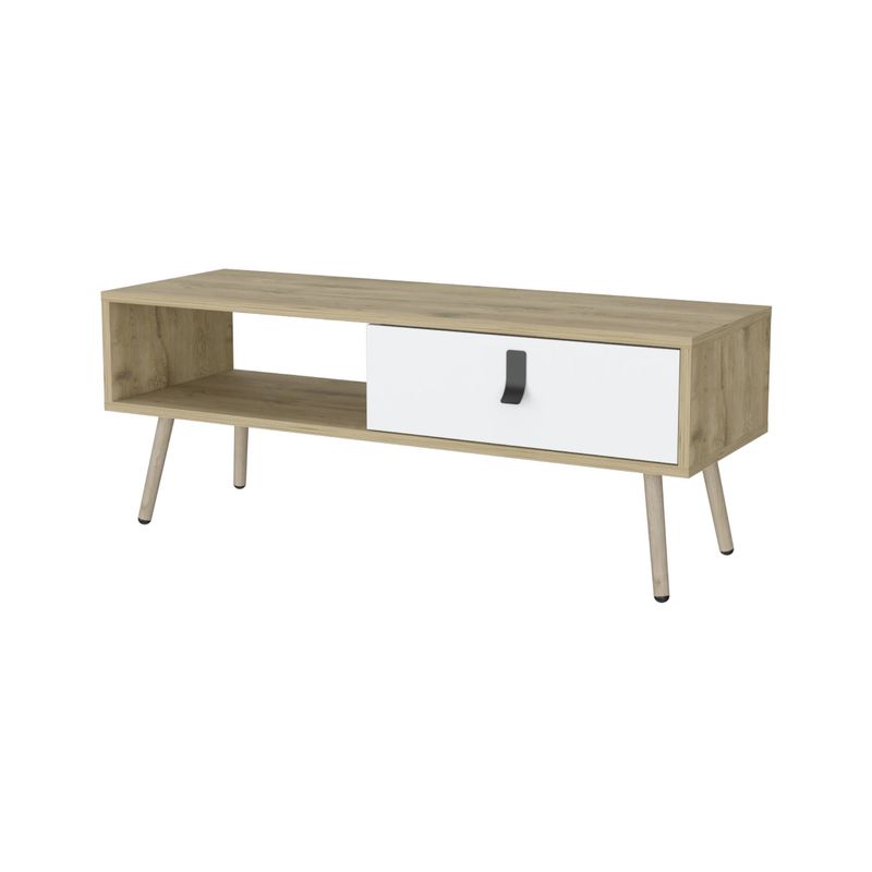 FMFURNITURE - Mesa De Centro 1 Cajon - Café Claro y Blanco 40.4x104x36 cm