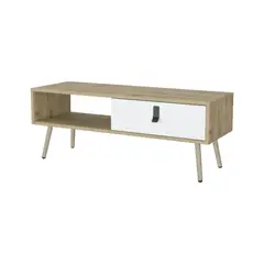 FMFURNITURE - Mesa De Centro 1 Cajon - Café Claro y Blanco 40.4x104x36 cm